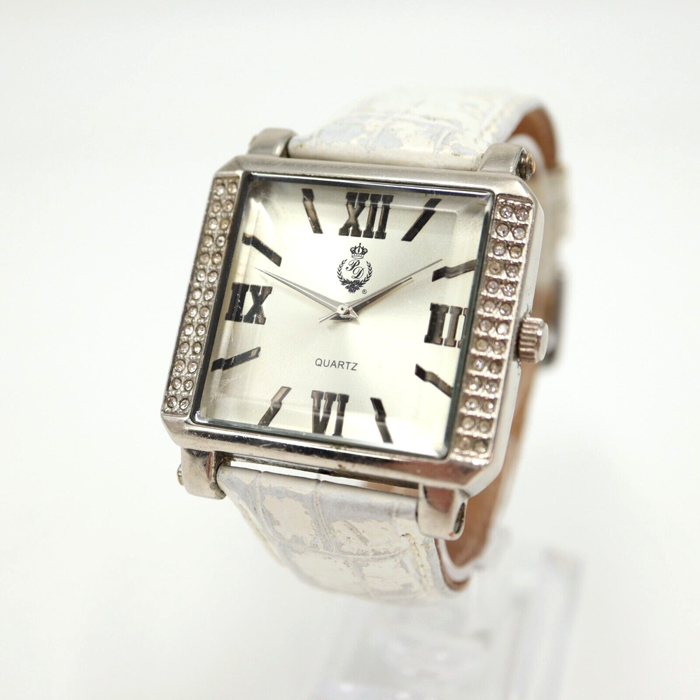 Premier Designs Ladies Watch 40mm Square Dial White Crocodile Leather Working